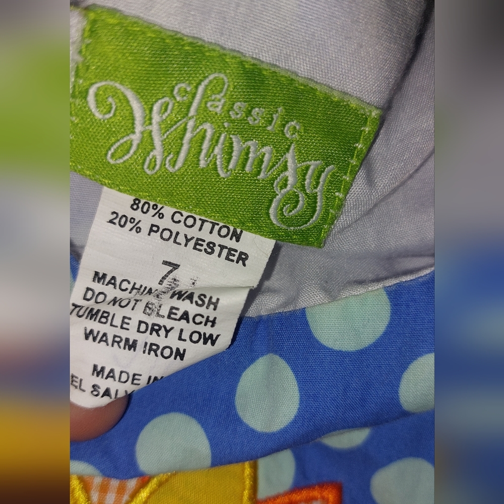 Classic Whimpsy Blue Plka Dot Dress with Applique